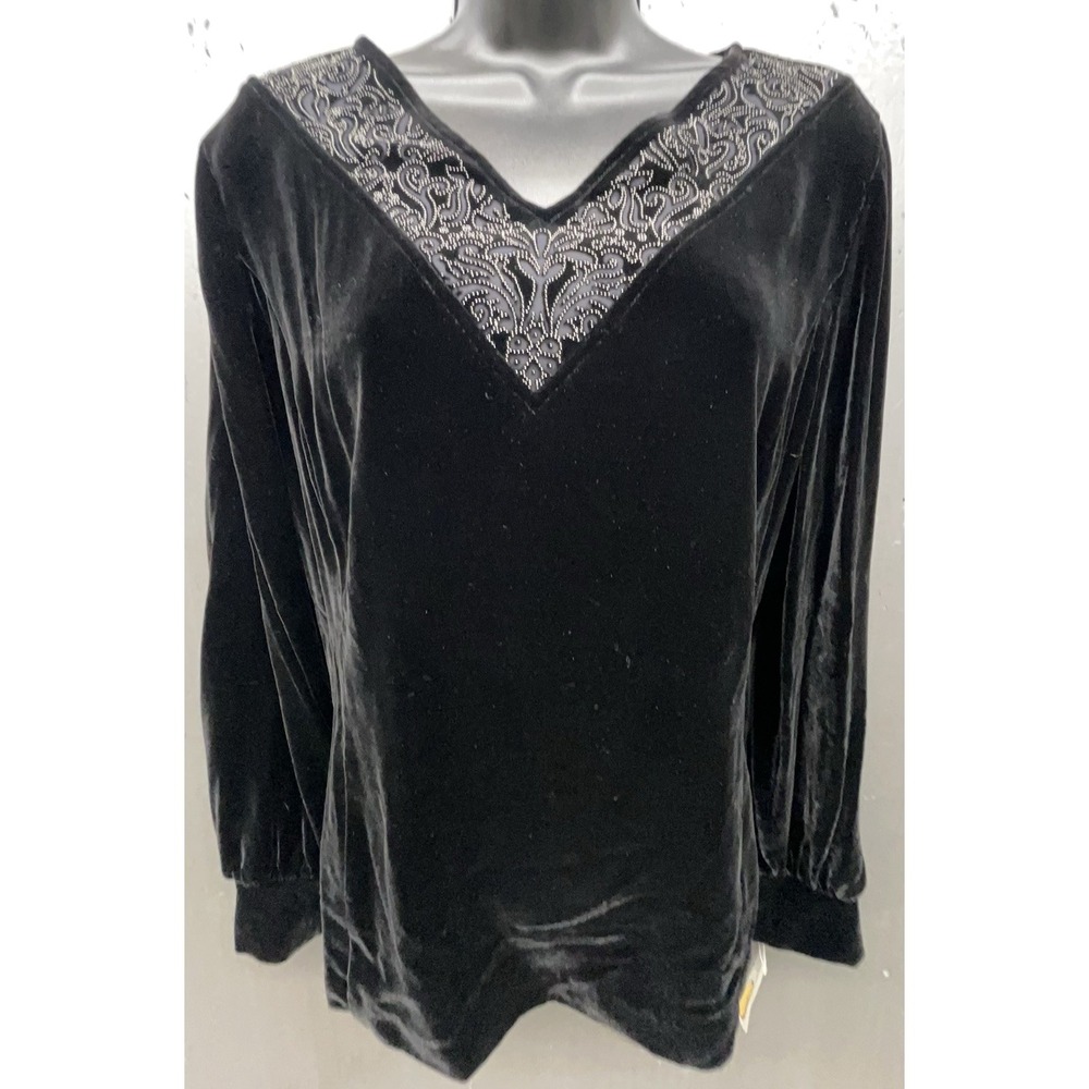 Vtg Talbots Black Velvet Top 16P Silk Embellished Elegant Dark Fairy Y2K NEW